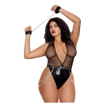 Faux-Leather Deep Plunge Halter Teddy

