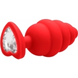 Shots Ouch! Regular Ribbed Diamond Heart Plug Red
